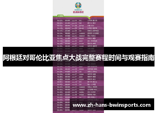 阿根廷对哥伦比亚焦点大战完整赛程时间与观赛指南